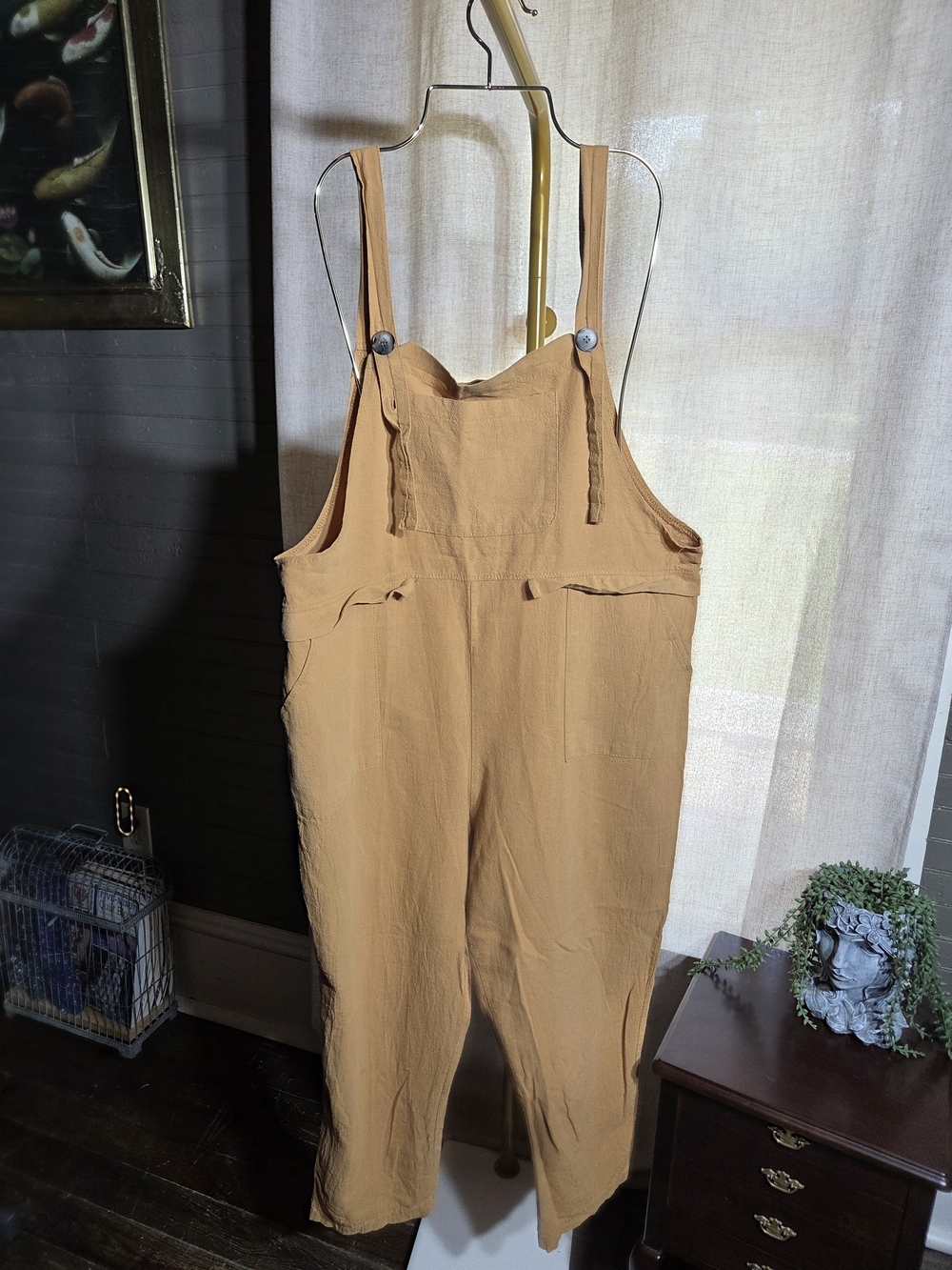 Women’s Tan Lightweight Cotton Jumpsuit Overalls